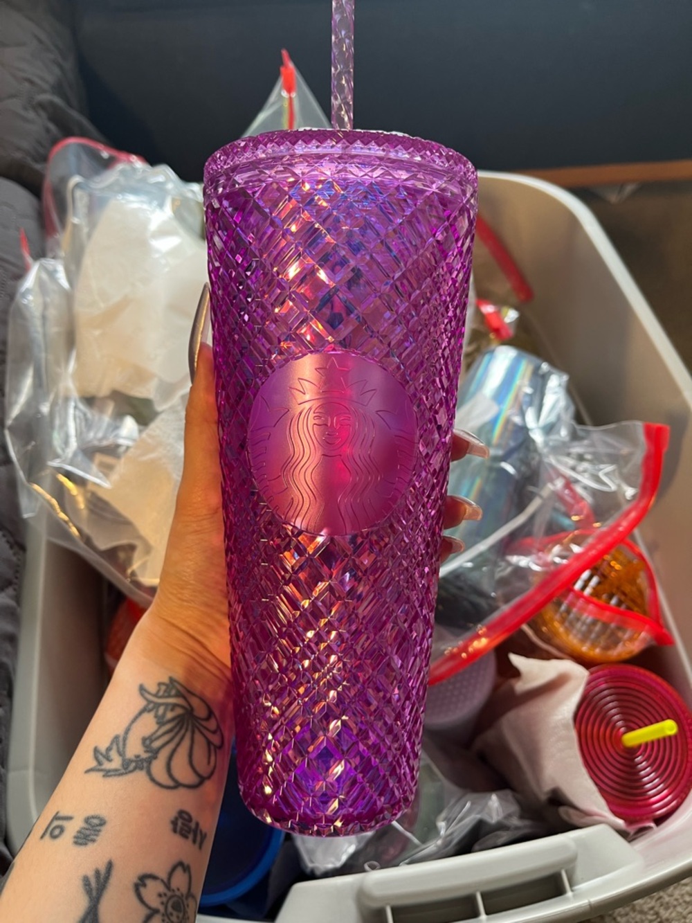 Starbucks Purple Textured Diamond Tumbler with Straw